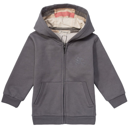 Boys Grey Tracksuit With Check Lined Hood