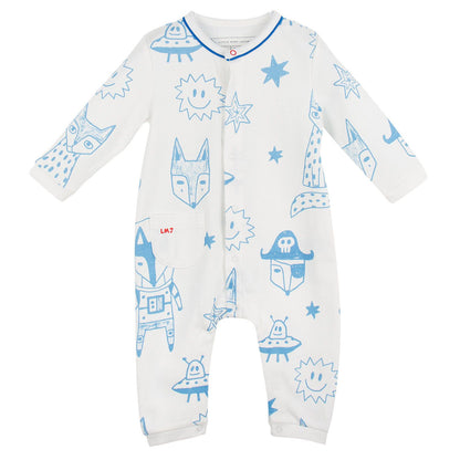 Baby Ivory&Blue Cotton Space Printed Babygrow