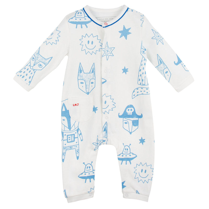 Baby Ivory&Blue Cotton Space Printed Babygrow