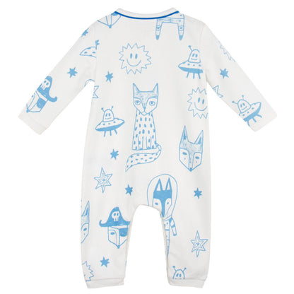 Baby Ivory&Blue Cotton Space Printed Babygrow