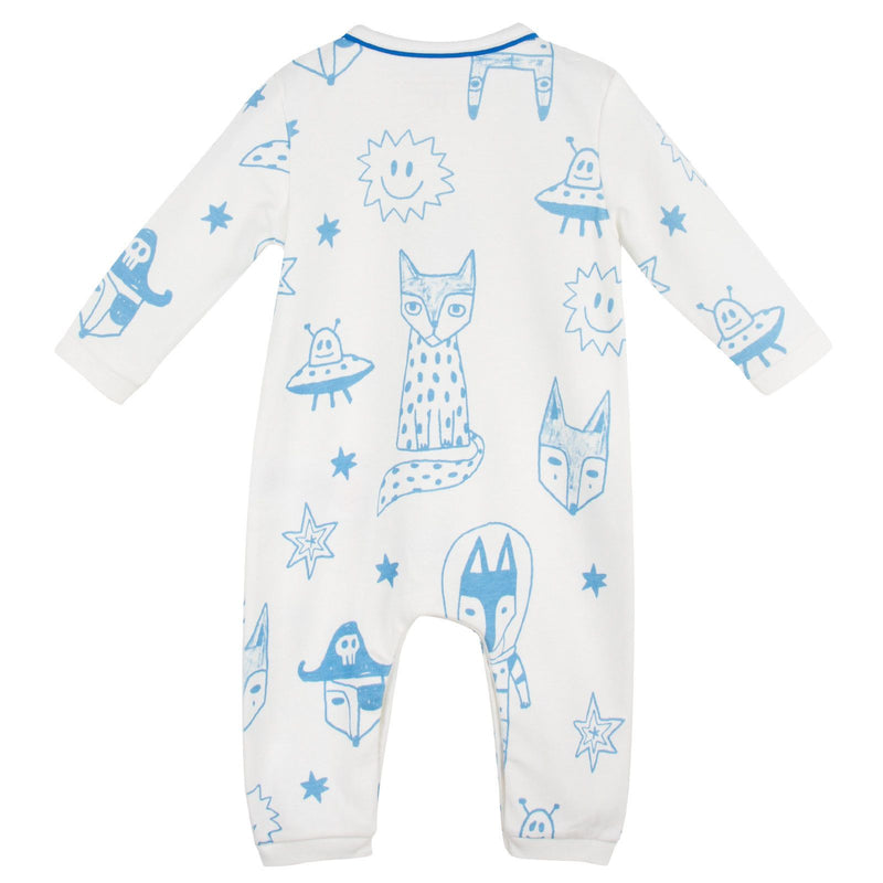 Baby Ivory&Blue Cotton Space Printed Babygrow