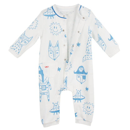 Baby Ivory&Blue Cotton Space Printed Babygrow