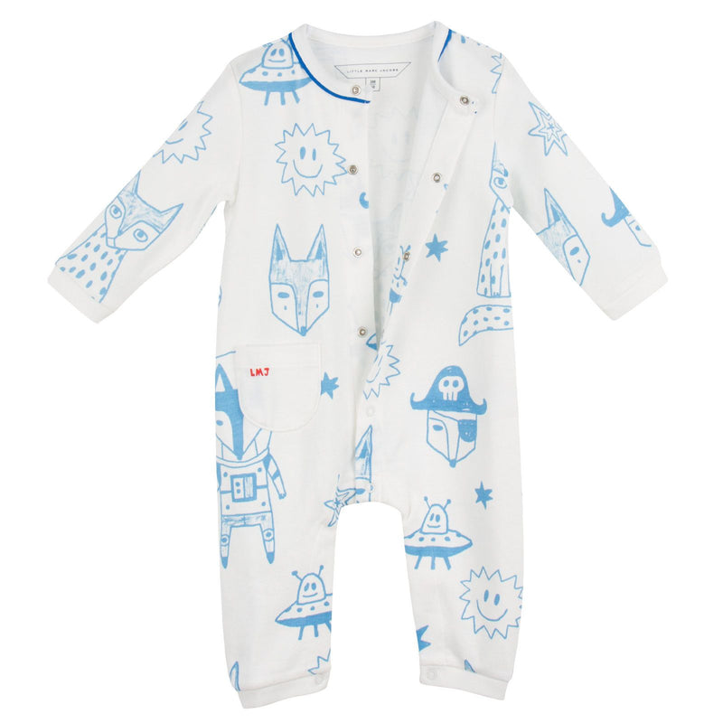 Baby Ivory&Blue Cotton Space Printed Babygrow
