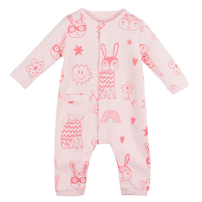 Baby Pink Cotton Space Printed Babygrow
