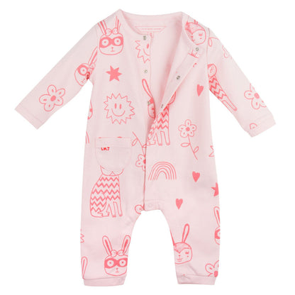 Baby Pink Cotton Space Printed Babygrow