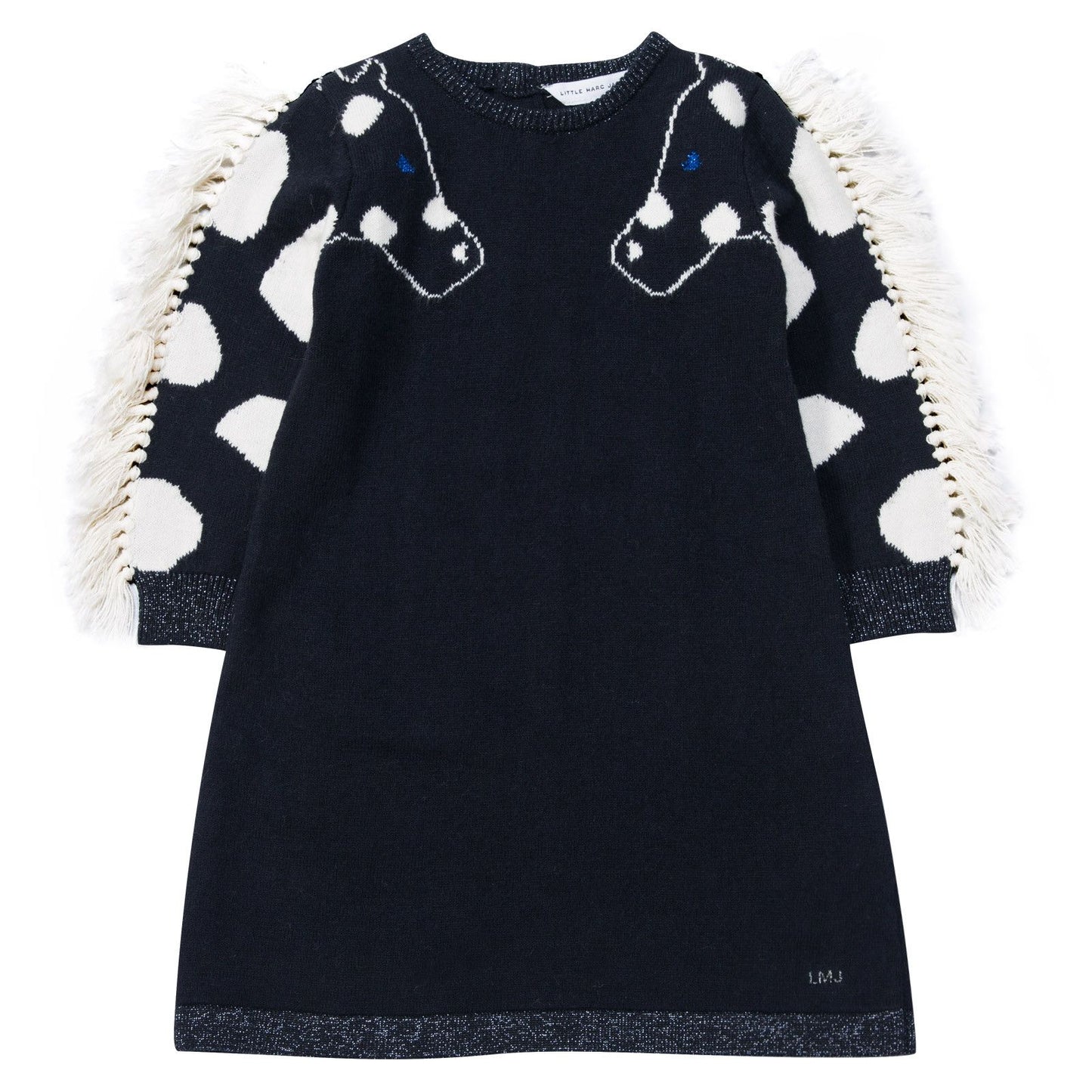 Baby Girls Navy Blue Knitted Horses Trims Dress