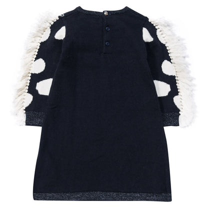 Baby Girls Navy Blue Knitted Horses Trims Dress