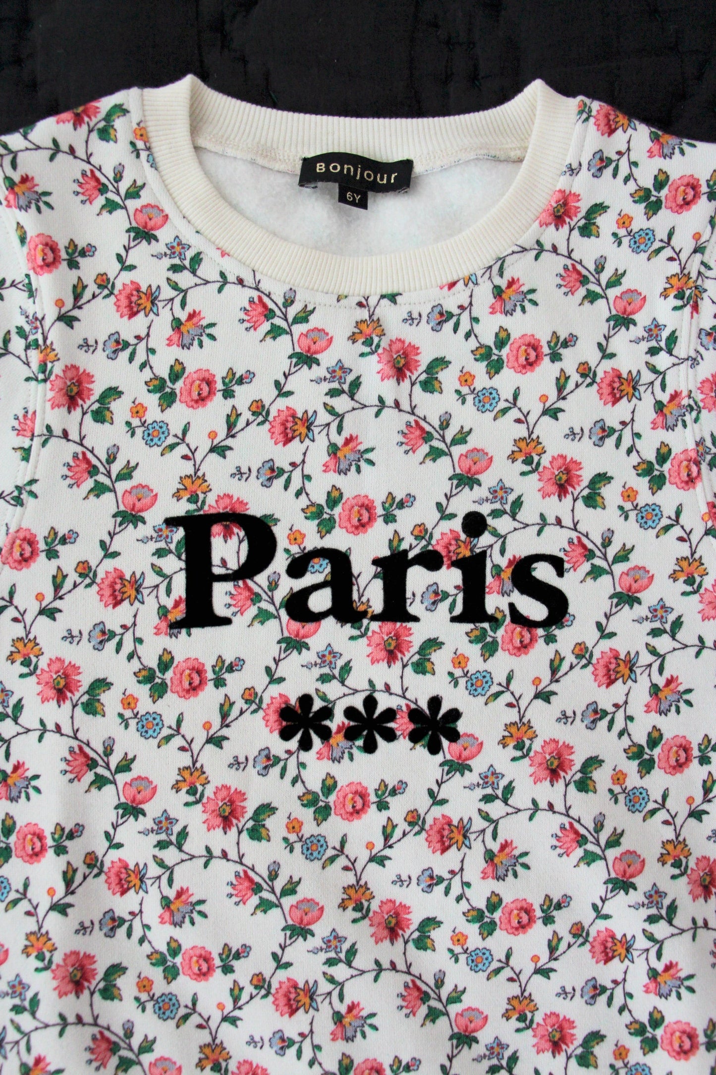 女童象牙白碎花棉卫衣