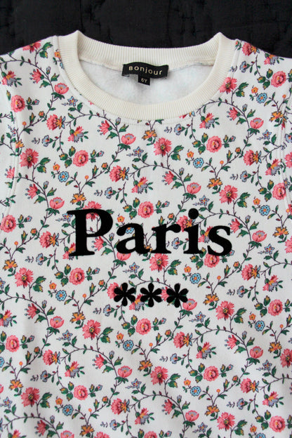 女童象牙白碎花棉卫衣