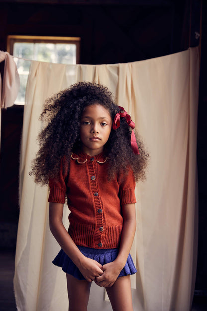 Girls Red Short Sleeve Pima Cotton Cardigan