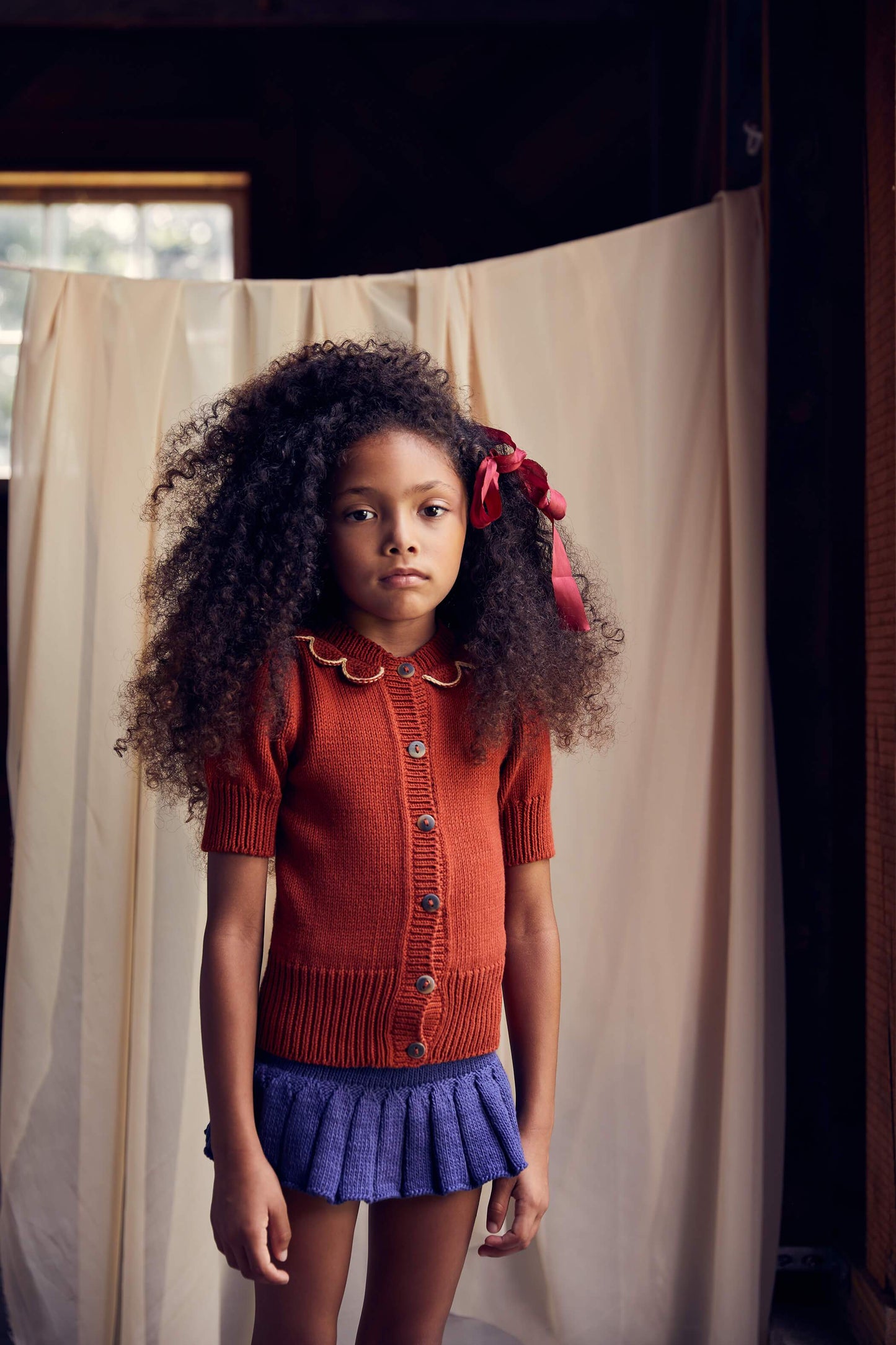 Girls Red Short Sleeve Pima Cotton Cardigan