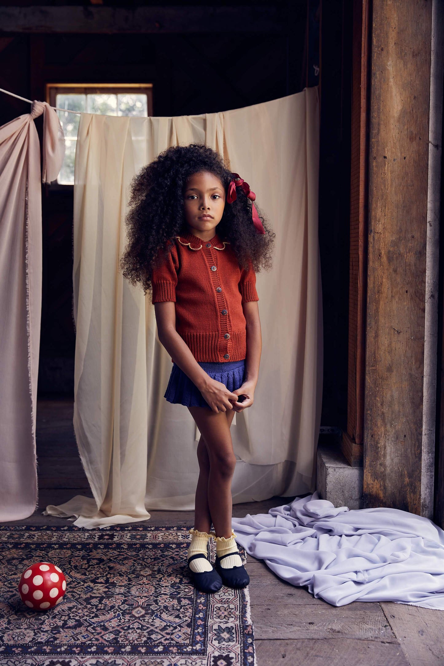 Girls Red Short Sleeve Pima Cotton Cardigan
