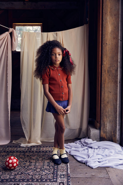 Girls Red Short Sleeve Pima Cotton Cardigan