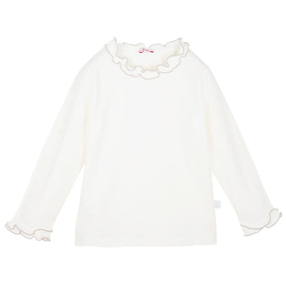 Girls Ivory&Grey Gold Trim Frill Collar T-Shirts