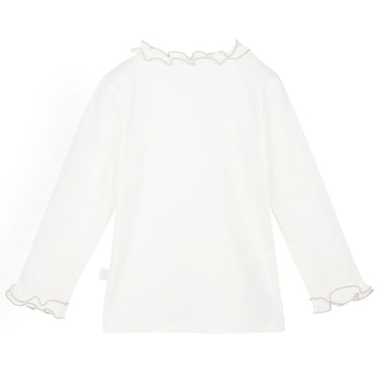 Girls Ivory&Grey Gold Trim Frill Collar T-Shirts