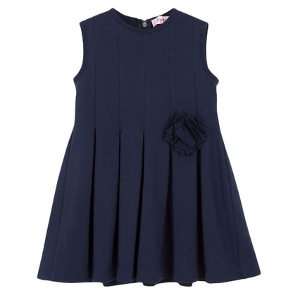 Girls Navy Blue Jersey Dress With Fancy Flower