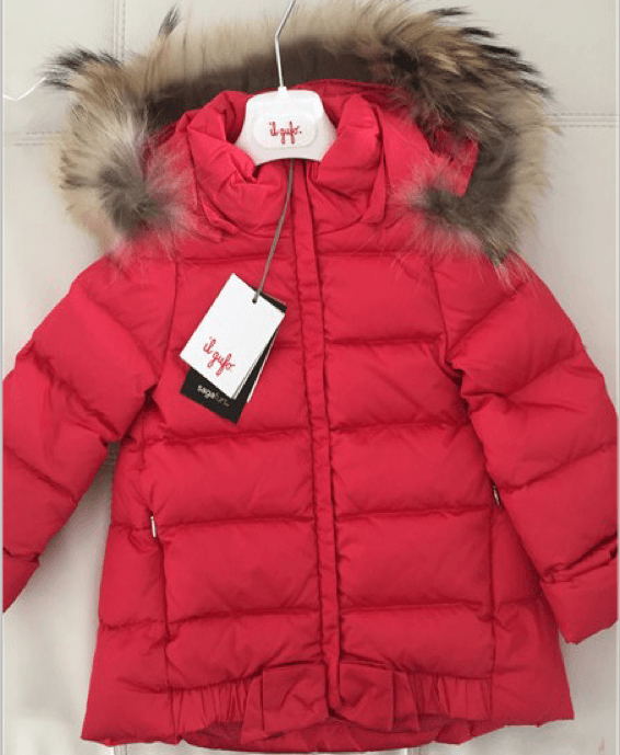 Girls Red Fur Trims Hooded Down Jacket