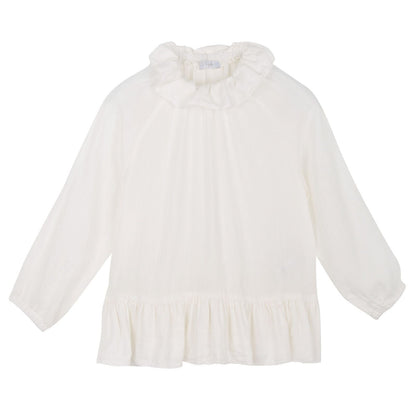 Baby Girls Ivory Silk&Cotton Blouse With Peplum Frill