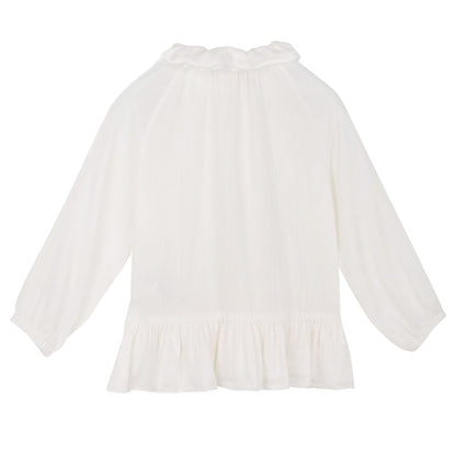 Baby Girls Ivory Silk&Cotton Blouse With Peplum Frill