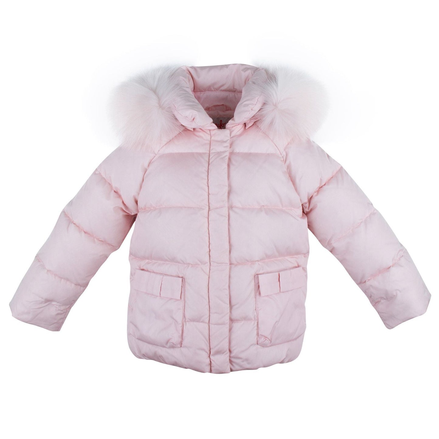 Baby Girls Pink Fur Trims Down Padded Hooded Jacket