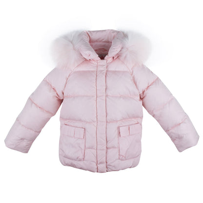 Baby Girls Pink Fur Trims Down Padded Hooded Jacket