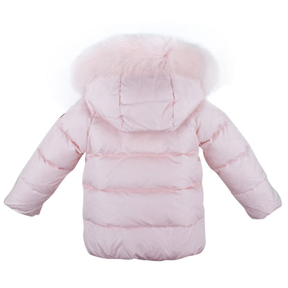 Baby Girls Pink Fur Trims Down Padded Hooded Jacket