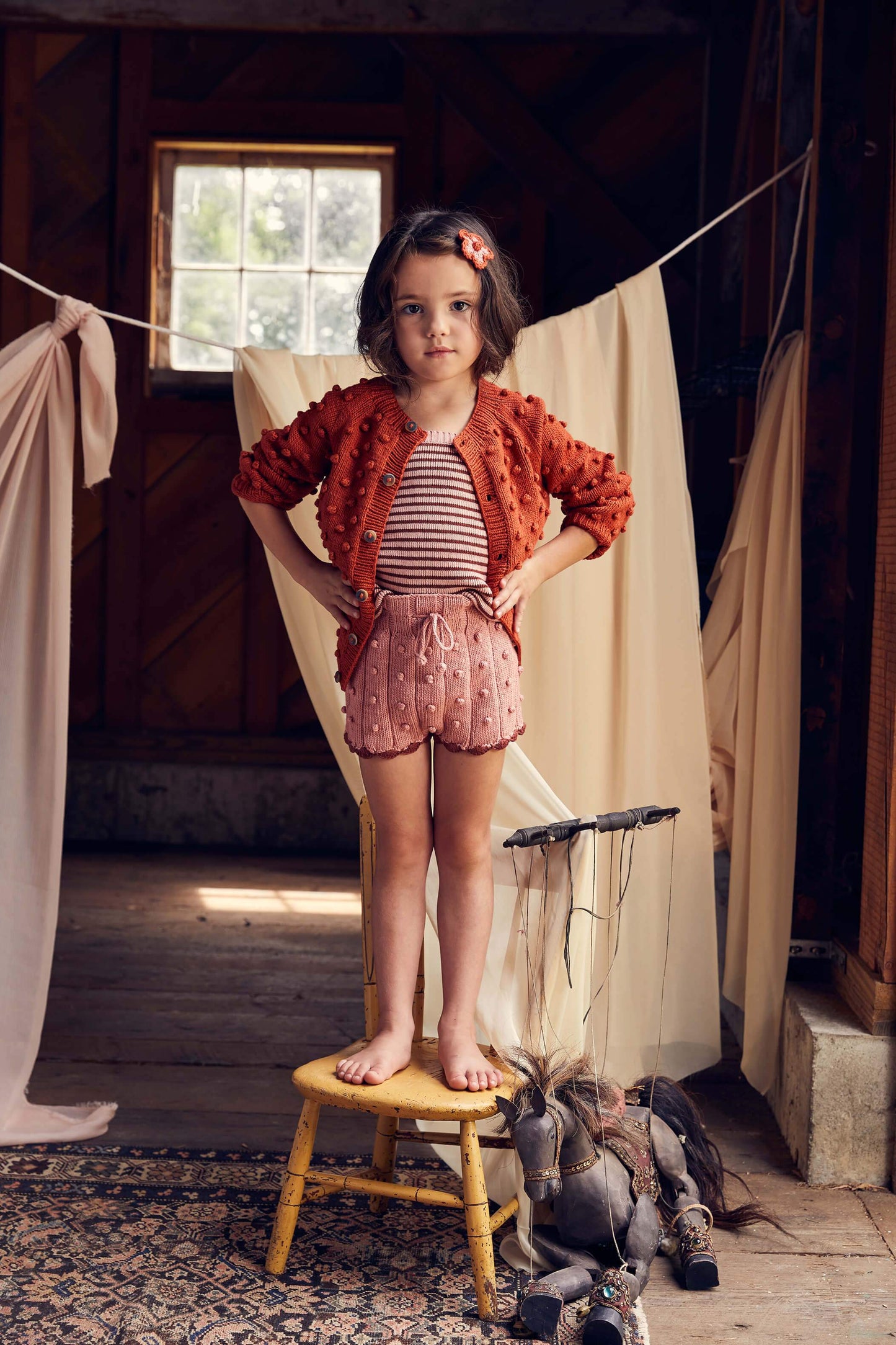 Girls Red Popcorn Pima Cotton Cardigan