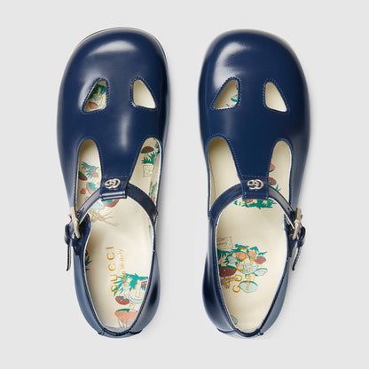 女童藏青色皮革平底鞋