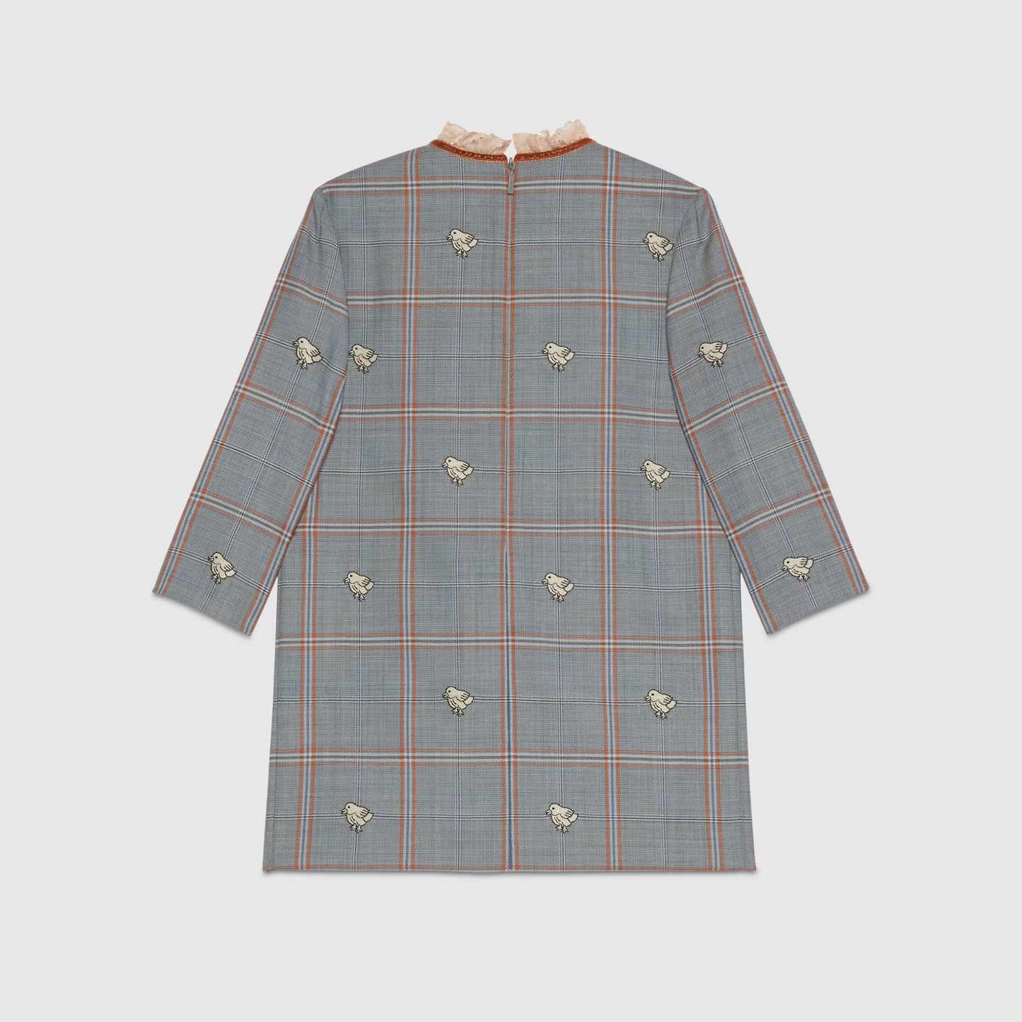 女童灰色小鸡刺绣羊毛连衣裙