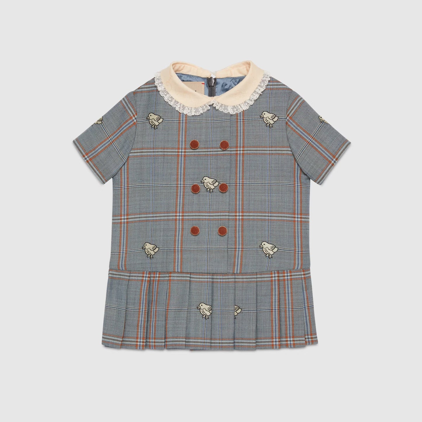 女婴灰色小鸡刺绣羊毛连衣裙