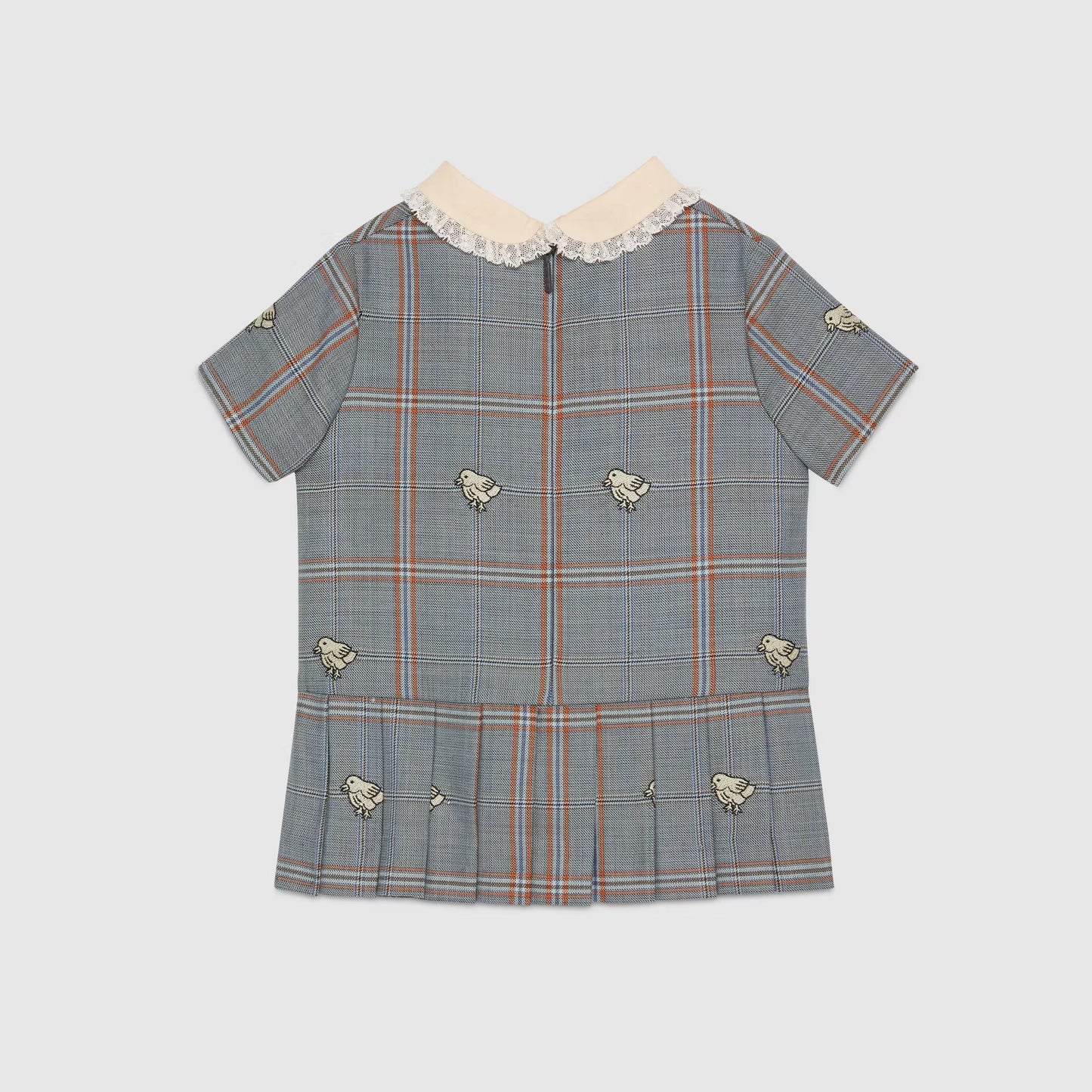 女婴灰色小鸡刺绣羊毛连衣裙