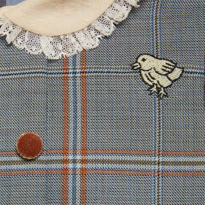 女婴灰色小鸡刺绣羊毛连衣裙