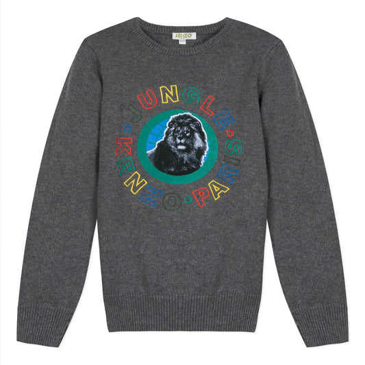 Boys Dark Grey Logo Cotton Sweater