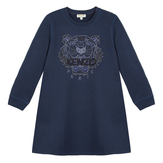 Girls Navy Tiger Cotton Dress