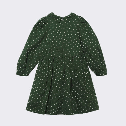 女童绿色圆点棉连衣裙