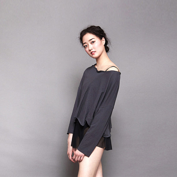 女童灰色芭蕾舞T恤