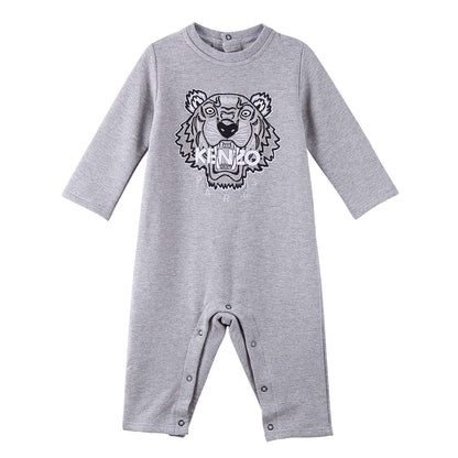 Baby Grey Cotton Embroidered Tiger Head Trims Babygrow