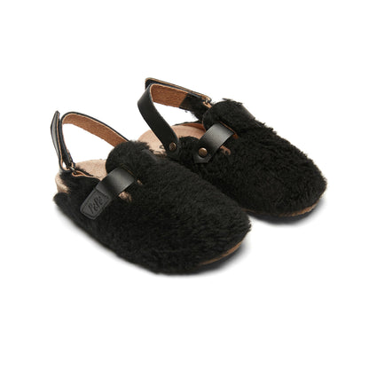 Boys & Girls Black Slippers With Ankle Strap