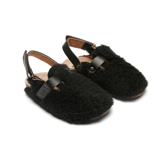 Boys & Girls Black Slippers With Ankle Strap