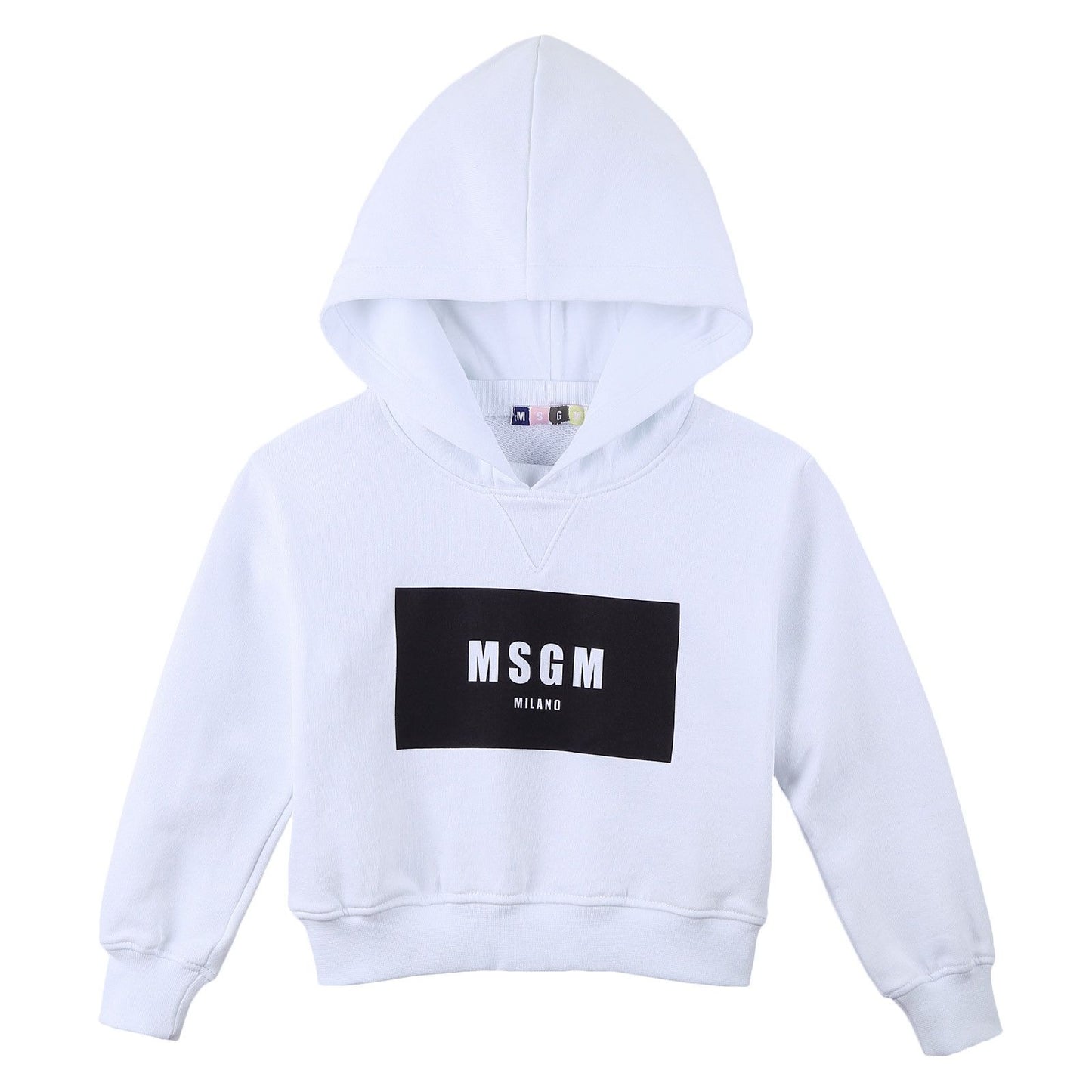 Girls White Cotton Hooded Sweater With Brand Name Logo