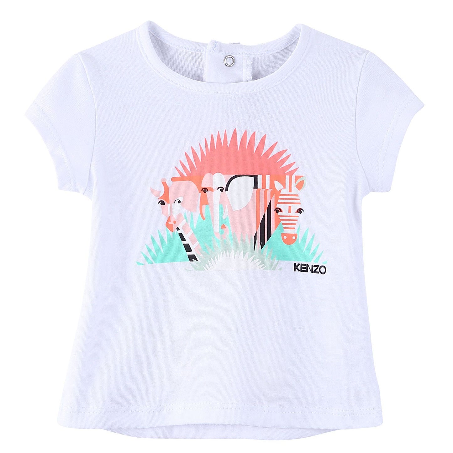 Baby Girls White Cotton  Animal Printed T-Shirt
