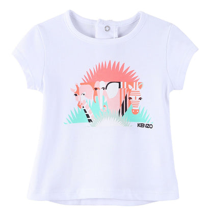Baby Girls White Cotton  Animal Printed T-Shirt