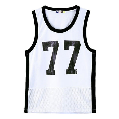 Boys White Cotton Jersey Vest With '77' Print Logo
