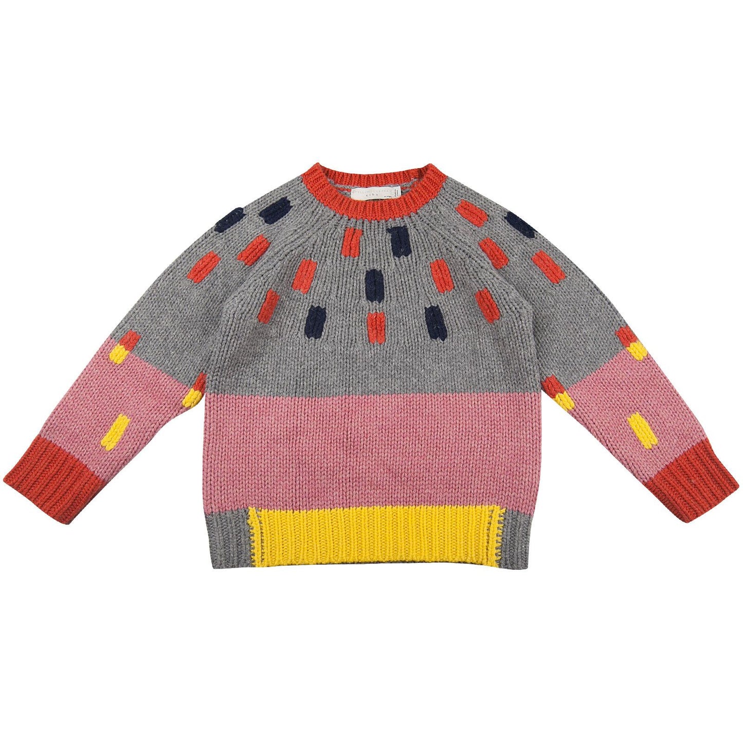 Freddie Girls Grey&Red Wool Sweater With Red And Blue Trims