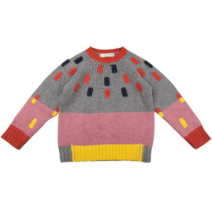 Freddie Girls Grey&Red Wool Sweater With Red And Blue Trims