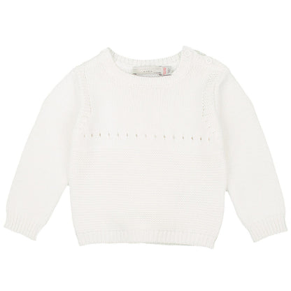 Thumper Baby Ivory Cotton Cashmere Knitted Sweater With Yellow Bunny Print