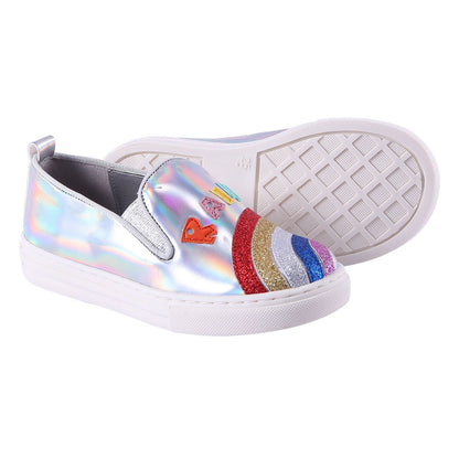 Girls Silver Shoes With Patch Rainbow Trims