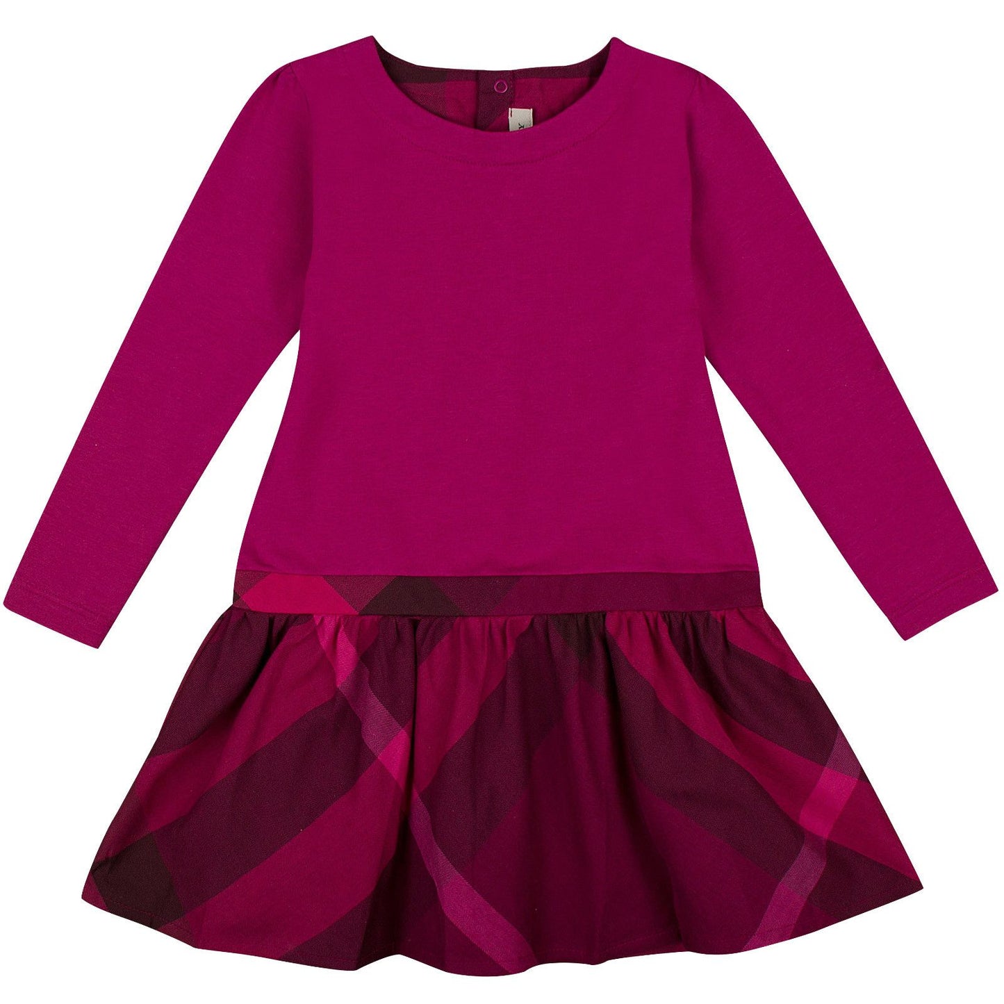 Baby Girls Purple Cotton Dress With Check Skirt