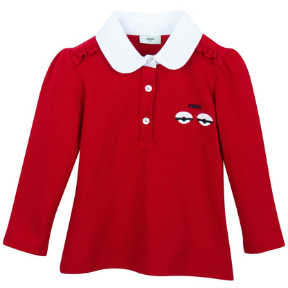 Baby Girls Red Monster Long Sleeve Polo Shirt