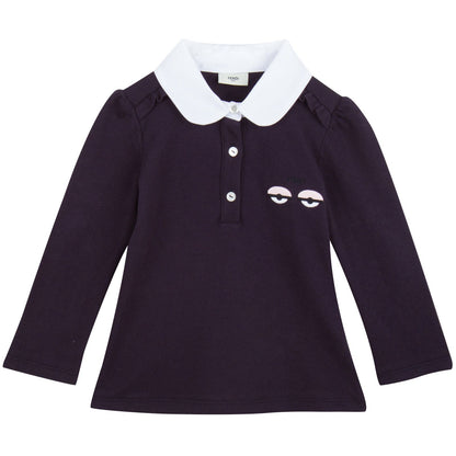 Baby Girls Blue Monster Long Sleeve Polo Shirt